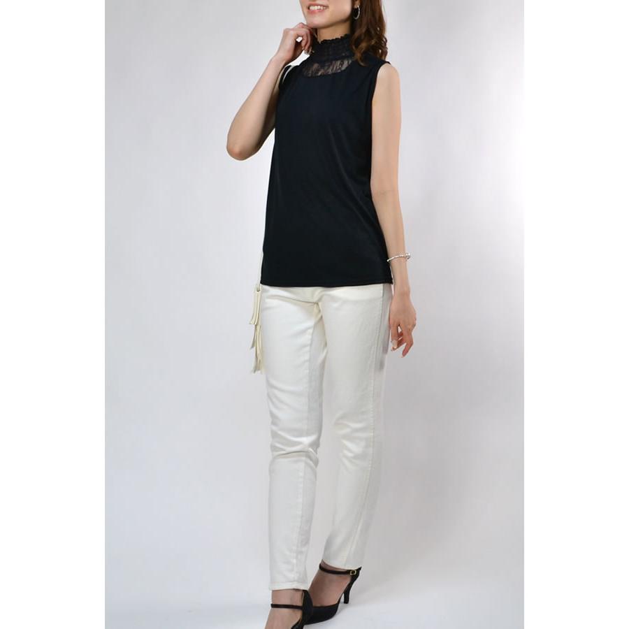 【送料無料】衿レース切替ハイネックタンクトップ レディース インナー レース ハイネック ノースリーブ トップス シアー カットソー |  | 05