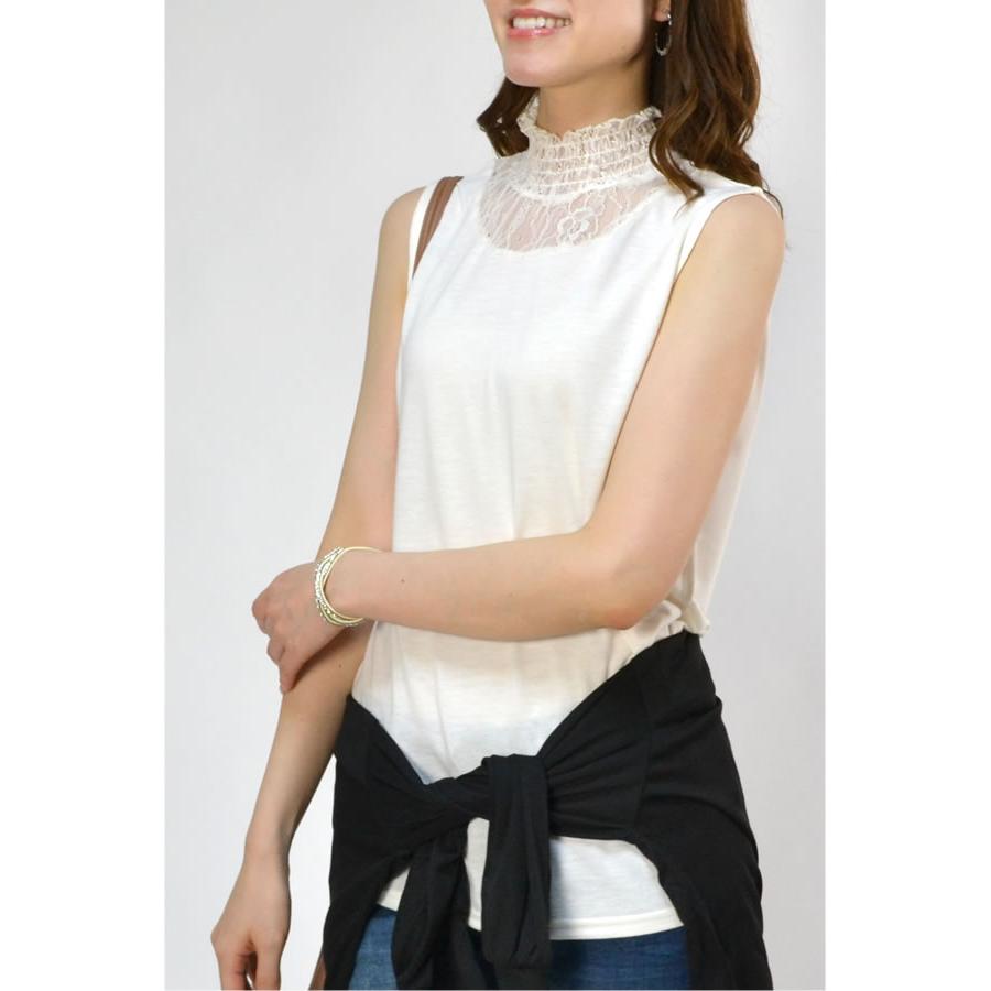 【送料無料】衿レース切替ハイネックタンクトップ レディース インナー レース ハイネック ノースリーブ トップス シアー カットソー |  | 09