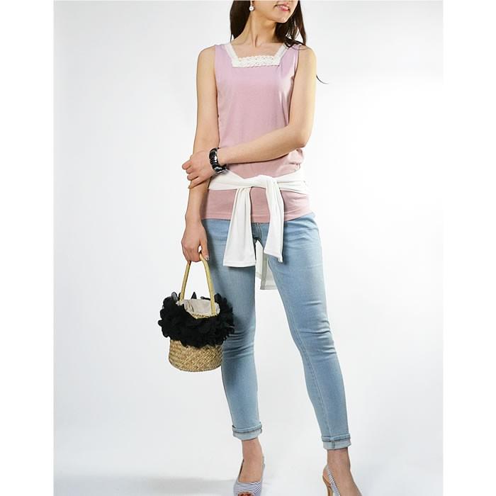 【メール便送料無料】スクエアネックコットンレースタンクトップ◆インナー レディース レース 綿100◆ 959 |  | 05