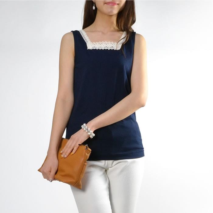 【メール便送料無料】スクエアネックコットンレースタンクトップ◆インナー レディース レース 綿100◆ 959 |  | 07