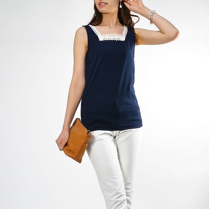 【メール便送料無料】スクエアネックコットンレースタンクトップ◆インナー レディース レース 綿100◆ 959 |  | 08