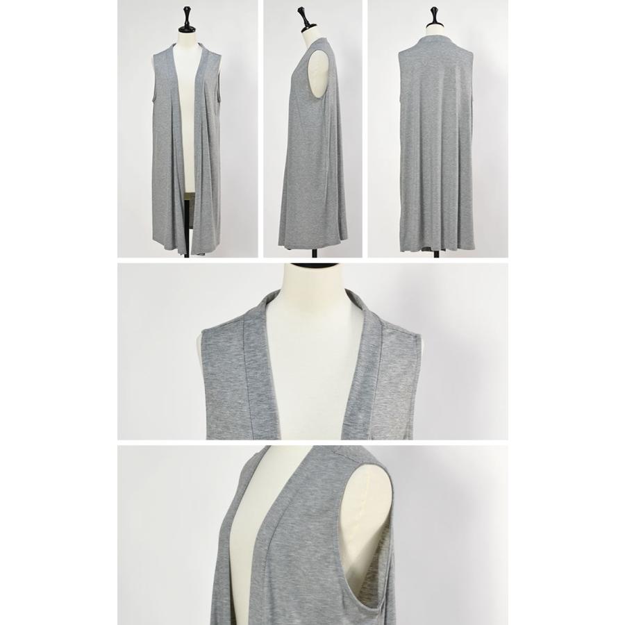 ノーカラー ジレ レディース ロング ベスト ストレッチ ミディアム