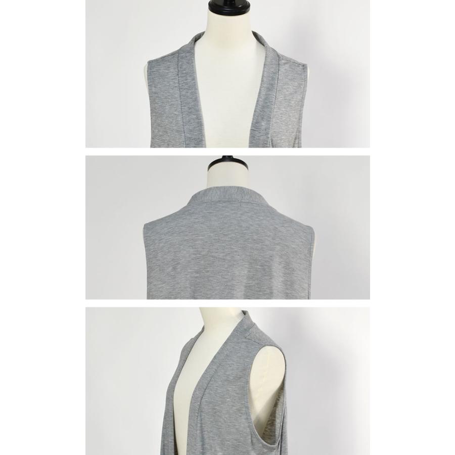 ノーカラー ジレ レディース ロング ベスト ストレッチ ミディアム