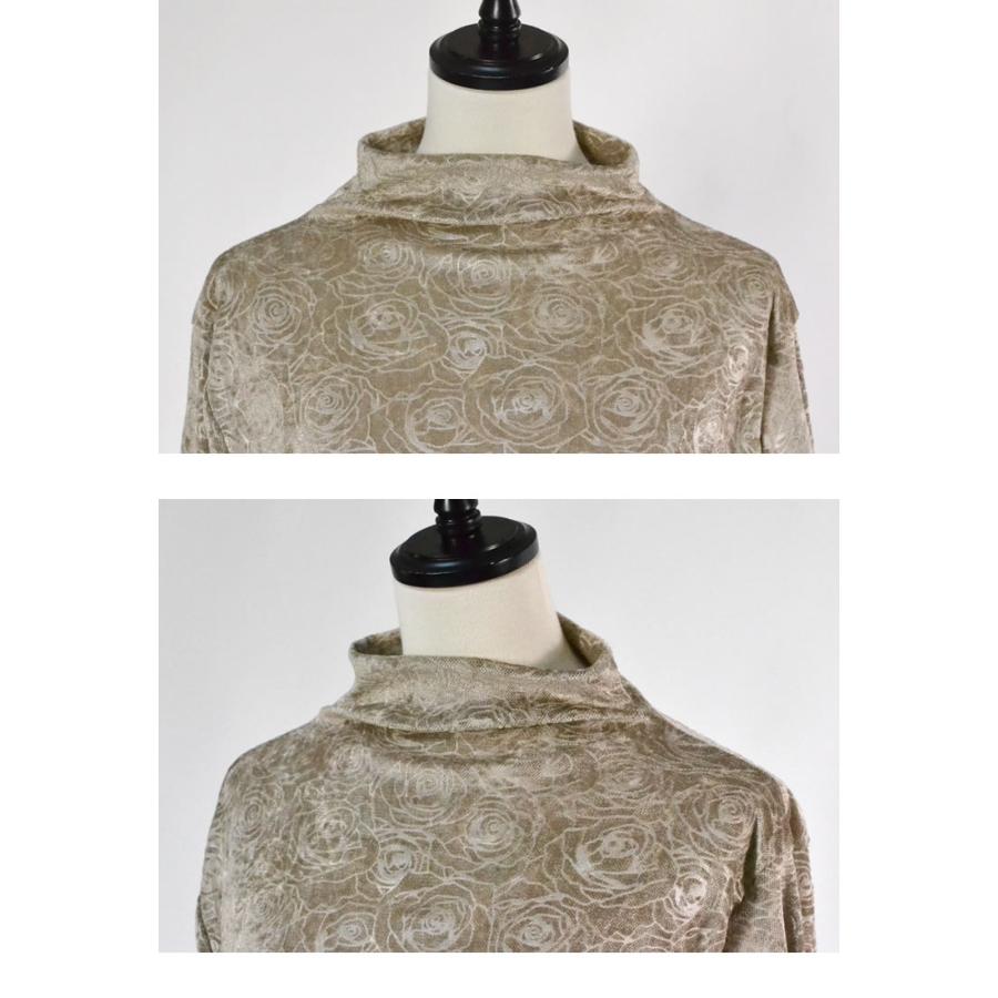 レディース カットソー ベロア ハイネック プルオーバー トップス