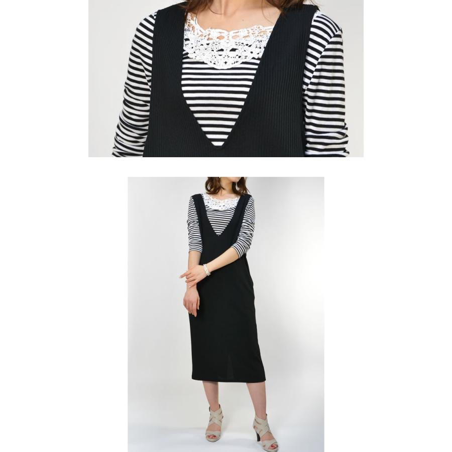 【2000円ポッキリ 送料無料】テレコジャージーVネックジャンパースカート◆ロング丈 レディース ジャンスカ Vネック ワンピース オールインワン◆ |  | 08