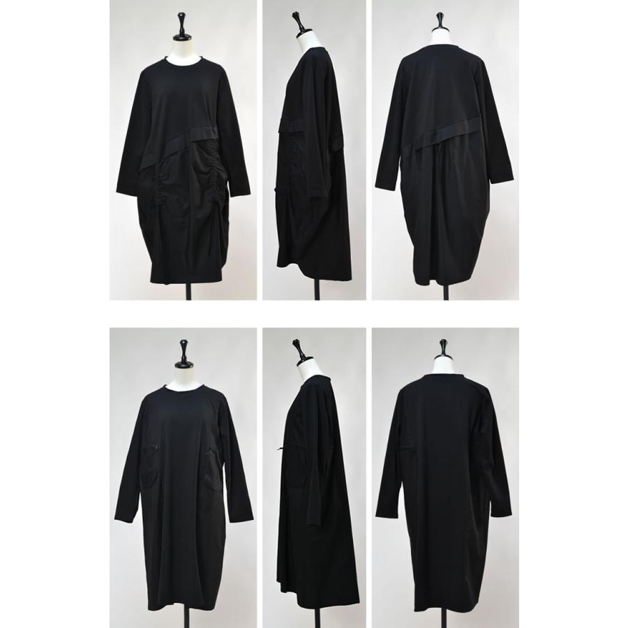 異素材切替デザインワンピース レディース ワンピ 異素材 切替 黒 長袖