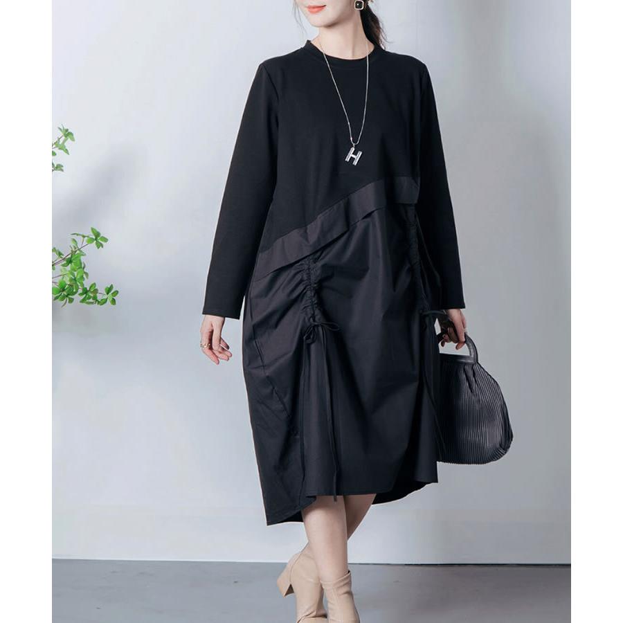 【美品】萌(MOYURU•モユル)異素材切り替え変形ロングワンピース/ブラック 美品】萌(MOYURU•モユル)異素材切り替え変形ロングワンピース/ブラック