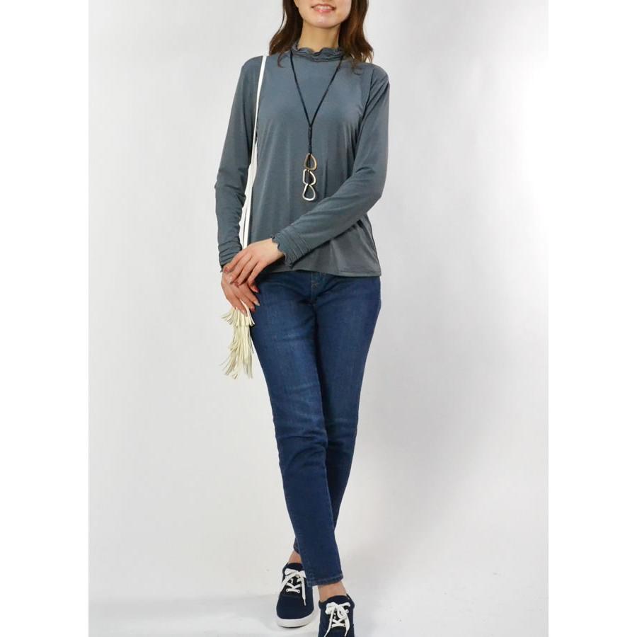 レディース カットソー インナー ボトルネック 長袖 トップス メロー ストレッチ メロウ フリル ハイネック レイヤード 定番 春 秋 冬 |  | 02