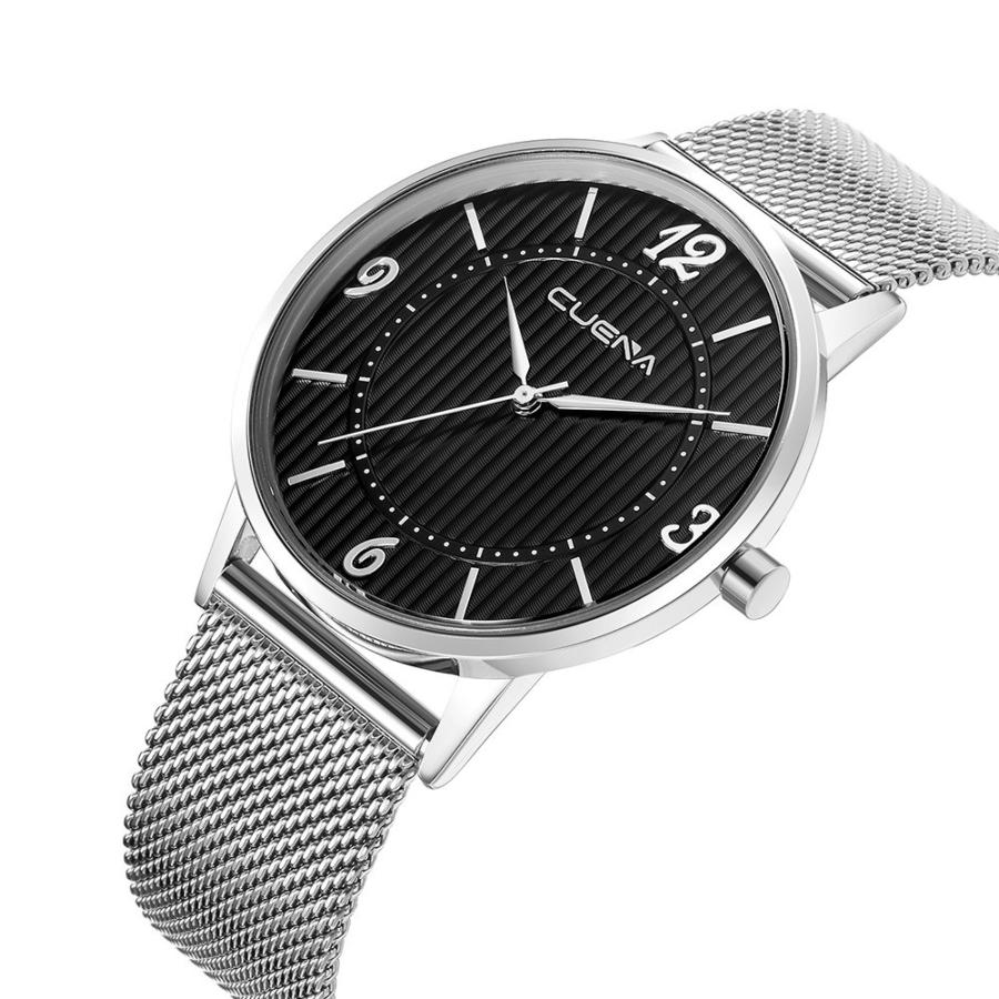 ミニマムデザイン シンプル 3針 /メンズ 男性クォーツ 腕時計 ウォッチ　cuena(文字盤/ブラック)(ベルト/シルバー) 送料無料 |  | 01