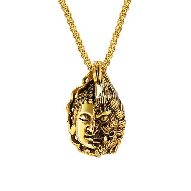 ペンダント ネックレス 半面 阿修羅 仏像 観音 悪魔 鬼と仏 奇妙な半面 