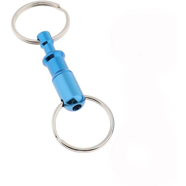 鍵型キーホルダー シルバー 青色装飾 アルミキーリリース 鍵 キーホルダー セパレート 分離 (水色 ブルー