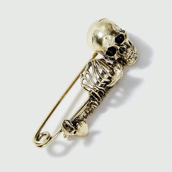 ピンズ ピン バッジ ブローチ バッヂ ( 金 ゴールド 安全ピン ) スカル ドクロ 骸骨 スケルトン パンク 送料無料 pinsh15