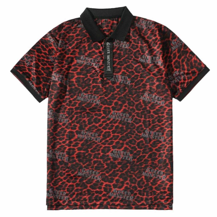 メンズ ゴルフウェア 半袖ポロシャツ トップス 速乾 半袖 総柄 ヒョウ