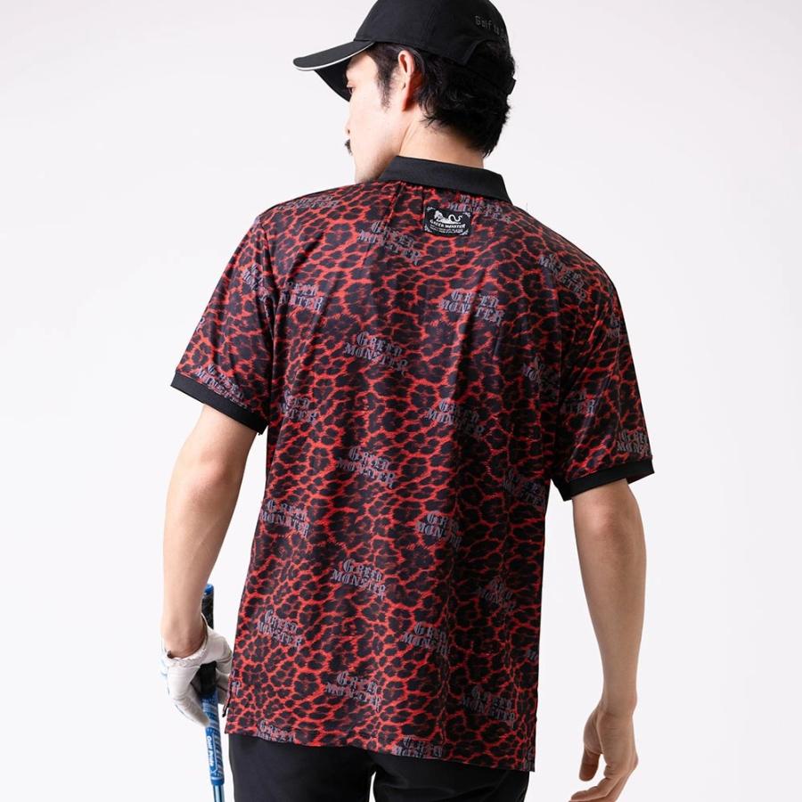 メンズ ゴルフウェア 半袖ポロシャツ トップス 速乾 半袖 総柄 ヒョウ