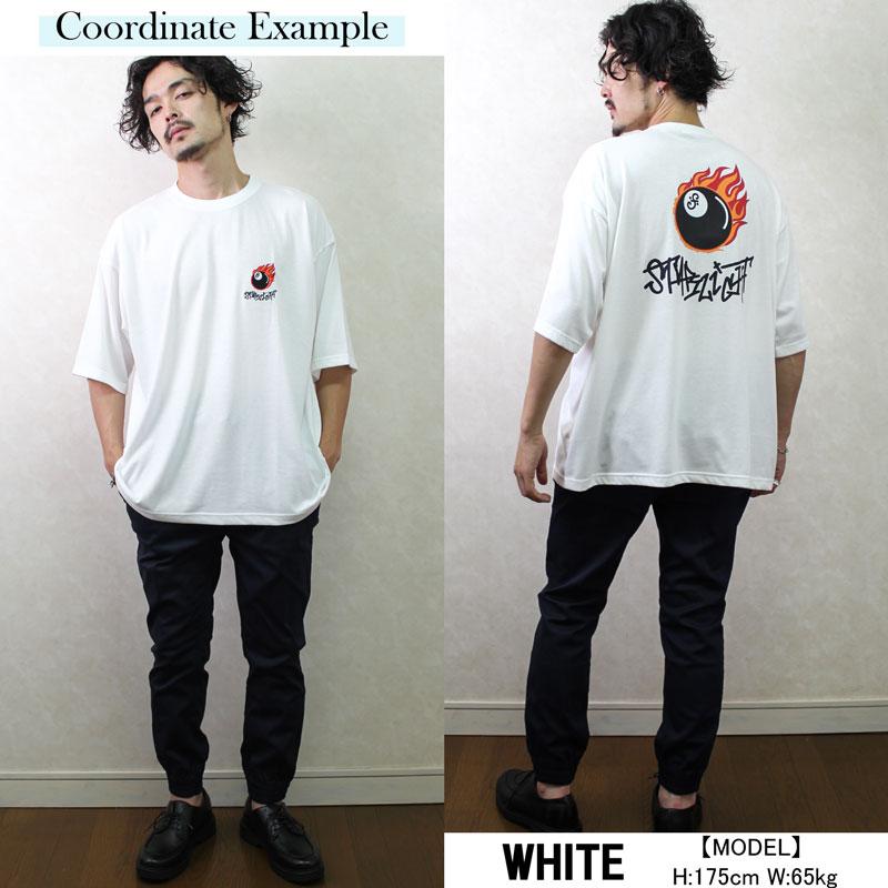 Beno（ビーノ） Tシャツ メンズ 半袖 ビッグシルエット ルーズ バックプリント 刺繍 ビリヤード ボール ファイアー 韓国ファッション ...