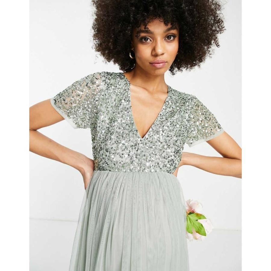 マヤ マタニティ (Maya Maternity) レディース パーティードレス Bridesmaid Short Sleeve Maxi Tulle Dress With Tonal Delicate Sequins In Sage Green｜nul-select｜02