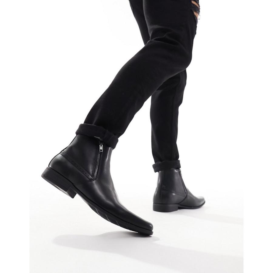 エイソス (ASOS DESIGN) メンズ ブーツ シューズ・靴 Chelsea Boots In Black Faux Leather With Zips (ブラック)｜nul-select｜02