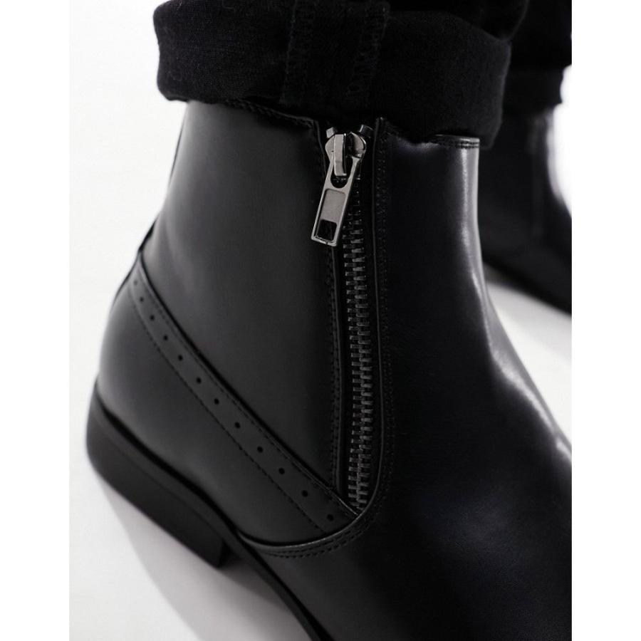 エイソス (ASOS DESIGN) メンズ ブーツ シューズ・靴 Chelsea Boots In Black Faux Leather With Zips (ブラック)｜nul-select｜03
