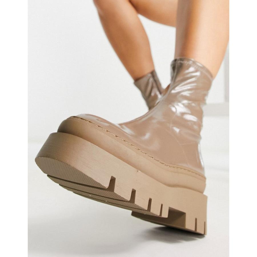 エイソス (ASOS DESIGN) レディース ブーツ シューズ・靴 Atlas Chunky Sock Boots In Taupe Patent ()｜nul-select｜04