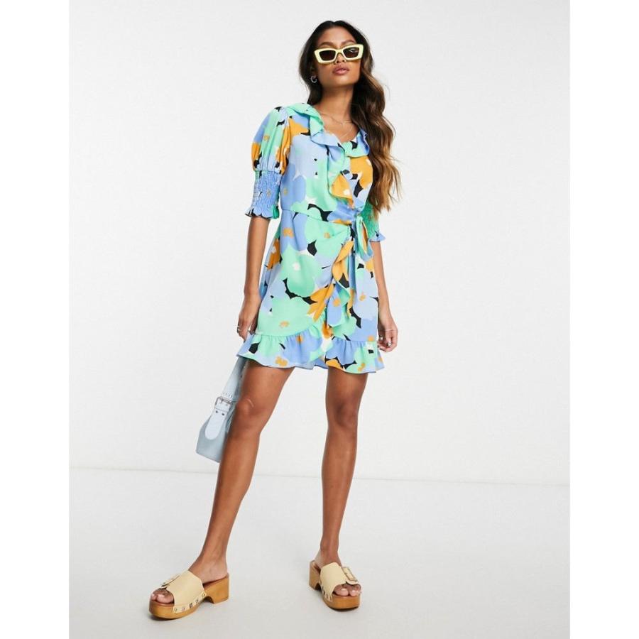 トップショップ (Topshop) レディース ビーチウェア 水着・ビーチウェア Large Blue Floral Wrap Mini Dress (ブルー)｜nul-select｜04