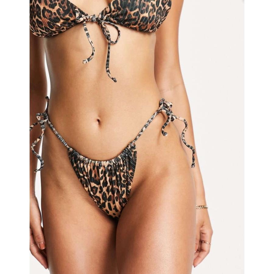 エイソス (ASOS DESIGN) レディース ボトムのみ Mix And Match Rib Channel Tie Side Bikini Bottom In Leopard Print (レオパードプリント)｜nul-select｜03