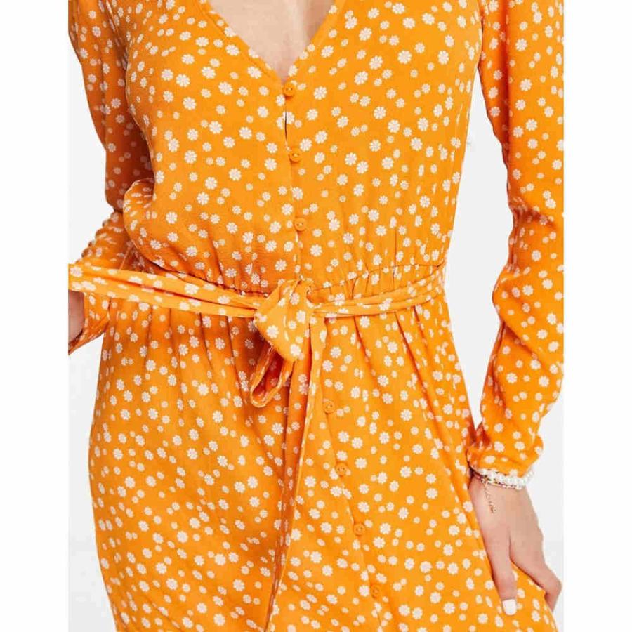 モンキ (Monki) レディース ワンピース ワンピース・ドレス Long Sleeve Tie Front Midi Dress In Orange Daisy Floral (オレンジ)｜nul-select｜03