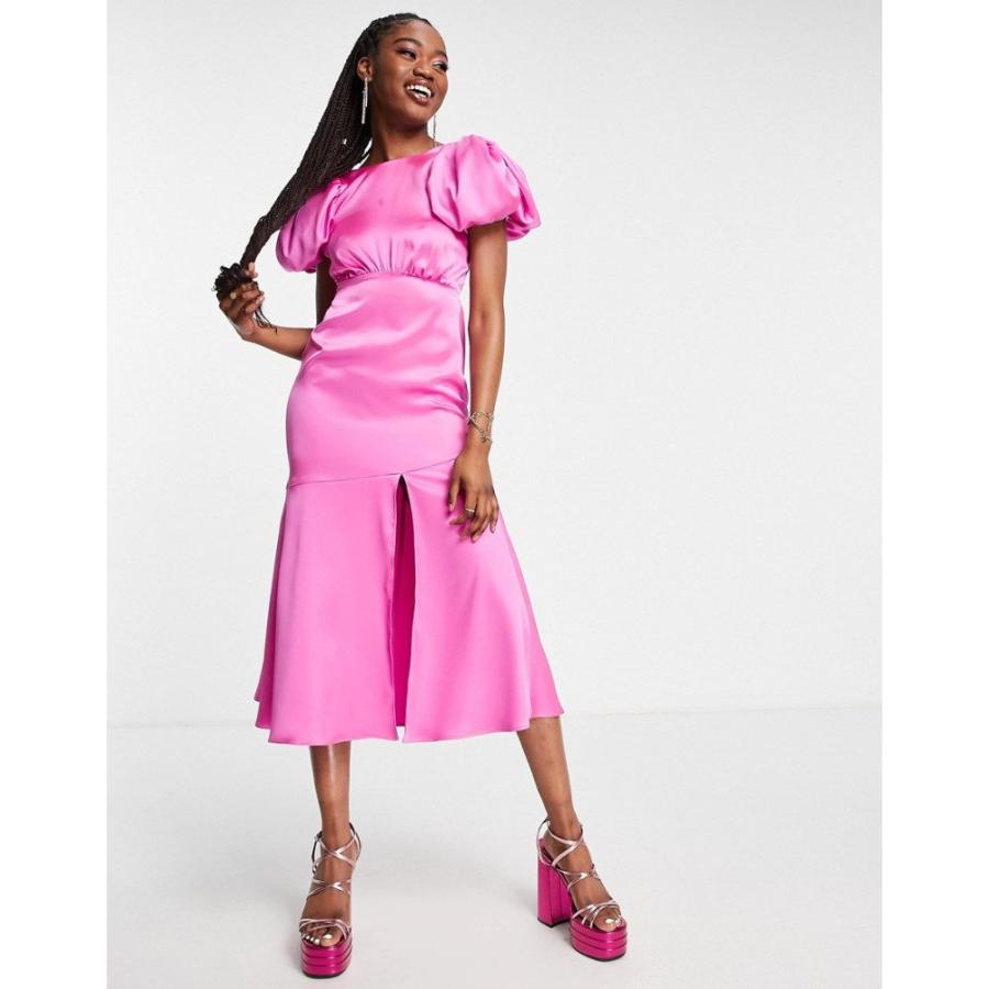 ミス セルフリッジ (Miss Selfridge) レディース ワンピース ワンピース・ドレス Satin Volume Sleeve Backless Midi Dress In Hot Pink (ホットピンク)｜nul-select｜02