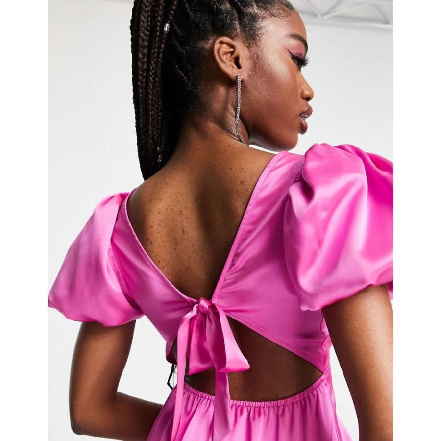 ミス セルフリッジ (Miss Selfridge) レディース ワンピース ワンピース・ドレス Satin Volume Sleeve Backless Midi Dress In Hot Pink (ホットピンク)｜nul-select｜04