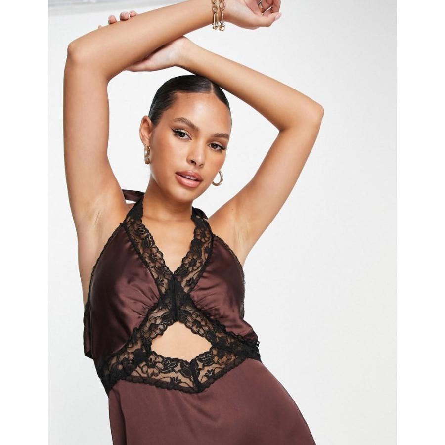 トップショップ (Topshop) レディース ワンピース ワンピース・ドレス Halter Lace Cut Out Satin Midi Slip Dress In Chocolate (チョコレート)｜nul-select｜02