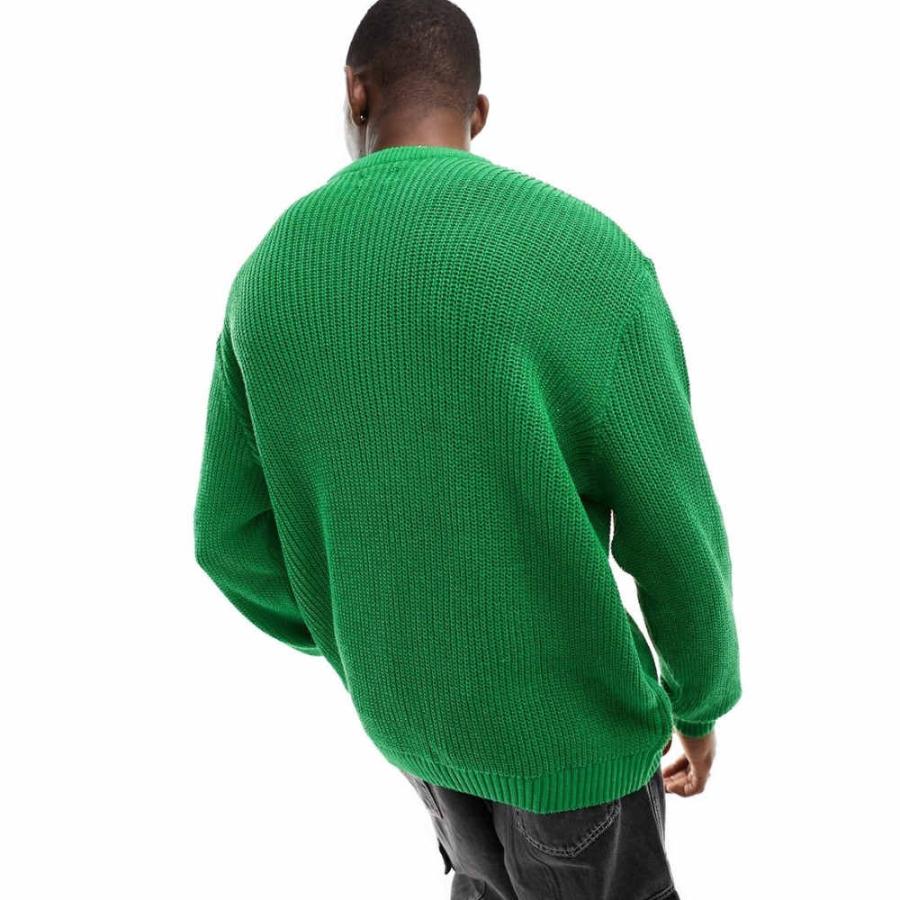 エイソス (ASOS DESIGN) メンズ ニット・セーター トップス Knitted Oversized Fisherman Rib Jumper In Bright Green (ブライトグリーン)｜nul-select｜04