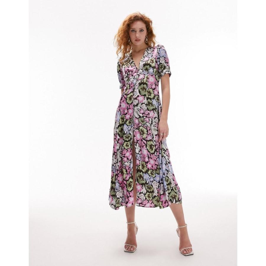 トップショップ (Topshop) レディース ワンピース ワンピース・ドレス Button Down Floral Printed Midi Dress In Multi (マルチカラー)｜nul-select｜04