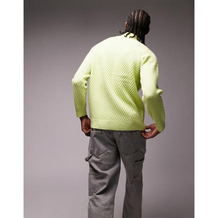 タイム トップマン (Topman) メンズ トップス Knitted 1/4 Zip With Texture In Green (ライムグリーン)