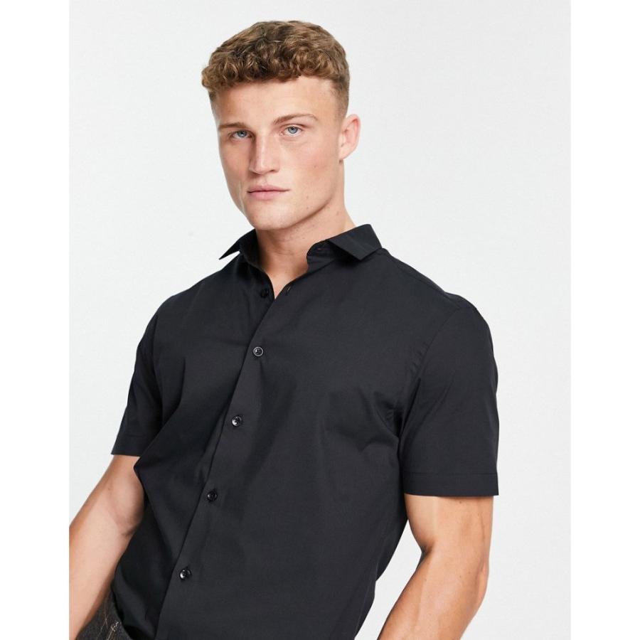トップマン (Topman) メンズ 半袖シャツ トップス Short Sleeve Stretch Smart Shirt In Black (ブラック)｜nul-select｜03