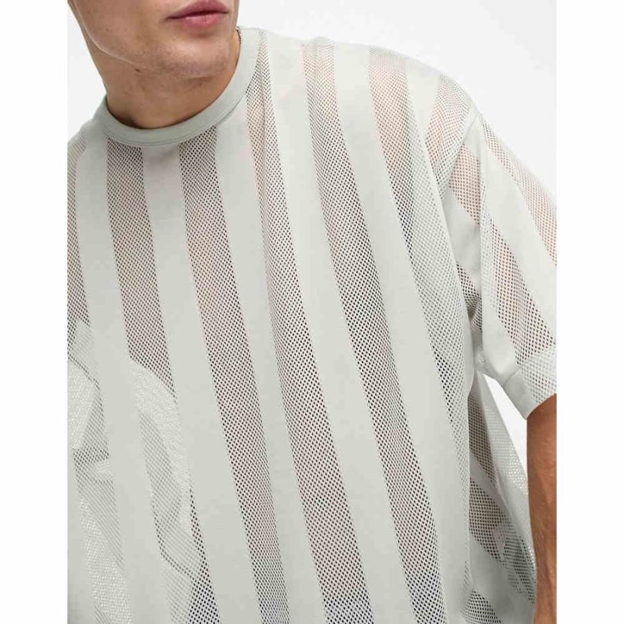 エイソス (ASOS DESIGN) メンズ Tシャツ トップス Oversized T-Shirt In Stripe Mesh In Pastel Green (グリーン)｜nul-select｜03