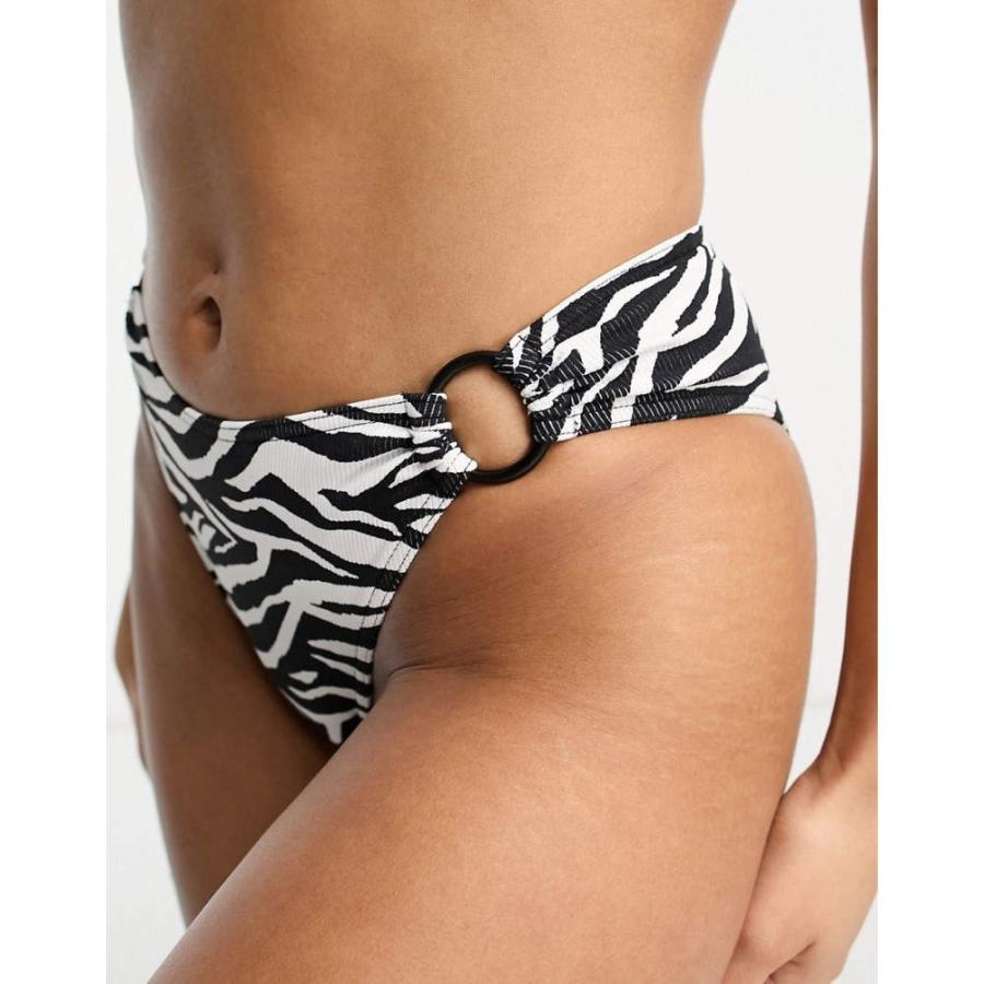 エイソス (ASOS DESIGN) レディース ボトムのみ 水着・ビーチウェア Rib Ring Detail High Leg Hipster Bikini Bottom In Zebra Print ()｜nul-select｜03