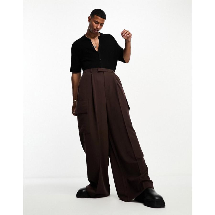 エイソス (ASOS DESIGN) メンズ カーゴパンツ ボトムス・パンツ Super Oversized Suit Cargo Trousers With Pockets In Brown (ブラウン)｜nul-select｜02