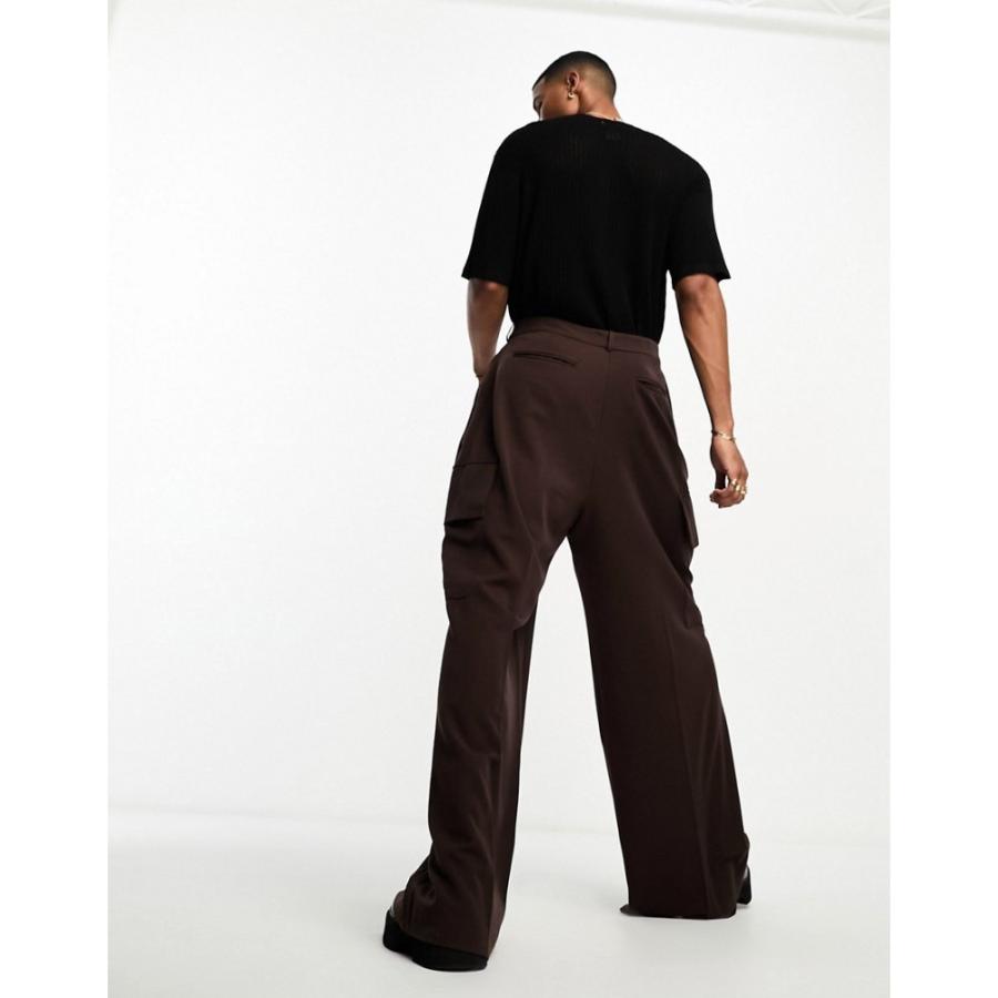 エイソス (ASOS DESIGN) メンズ カーゴパンツ ボトムス・パンツ Super Oversized Suit Cargo Trousers With Pockets In Brown (ブラウン)｜nul-select｜05