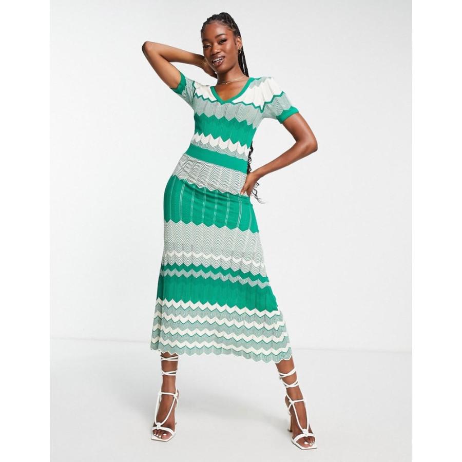 モーガン レーン (Morgan) レディース ワンピース ワンピース・ドレス Knitted Contrast Panel Cap Sleeve Midi Dress In Green (ライトグリーン)｜nul-select｜02