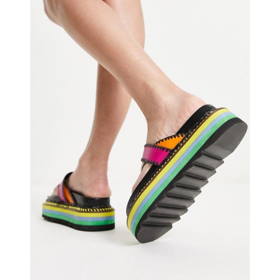 エイソス (ASOS DESIGN) レディース サンダル・ミュール シューズ・靴 Fiesta Leather Toe Thong Platform Flat Sandals In Multi (マルチカラー)｜nul-select｜02