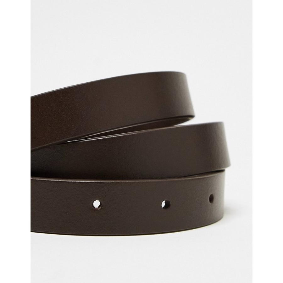 エイソス (ASOS DESIGN) メンズ ベルト Smart Leather Skinny Belt With Gold Buckle In Brown (ブラウン)｜nul-select｜02