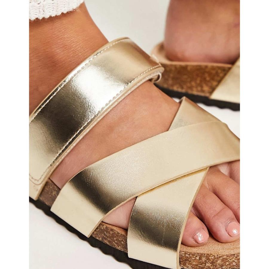 エイソス (ASOS DESIGN) レディース サンダル・ミュール シューズ・靴 Wide Fit Fiery Cross Strap Flat Sandals In Gold (ゴールド)｜nul-select｜02