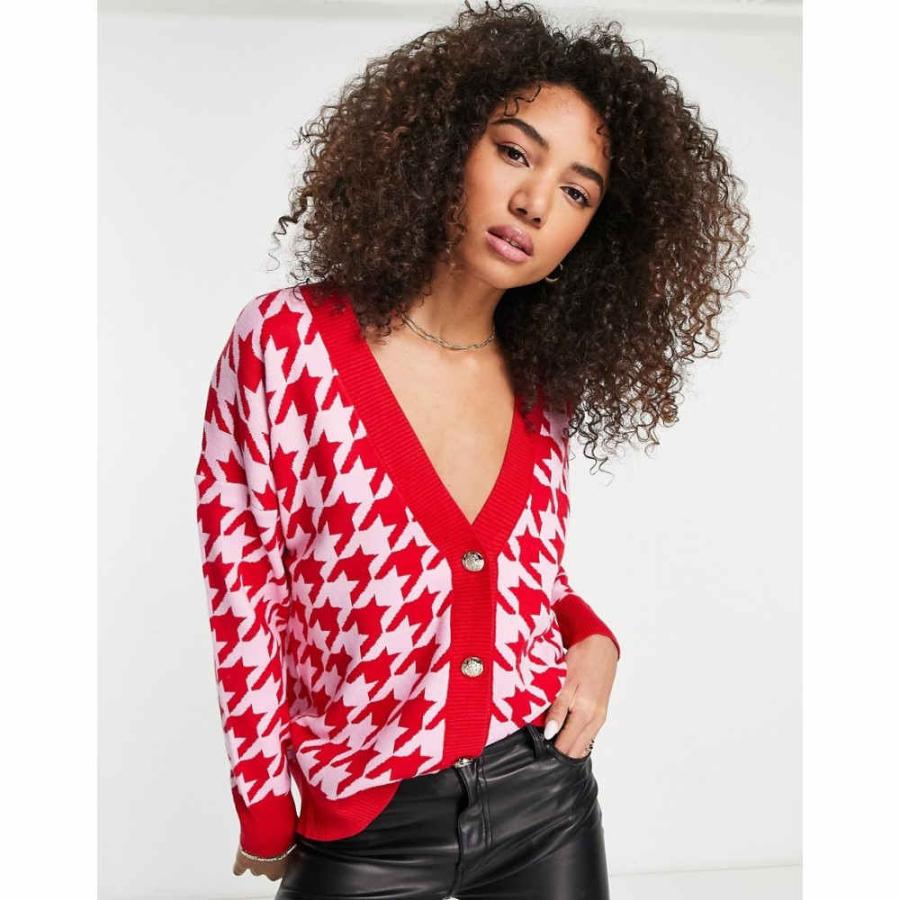リバーアイランド (River Island) レディース カーディガン トップス Dogtooth Cardigan In Red () ap124398345NuL select