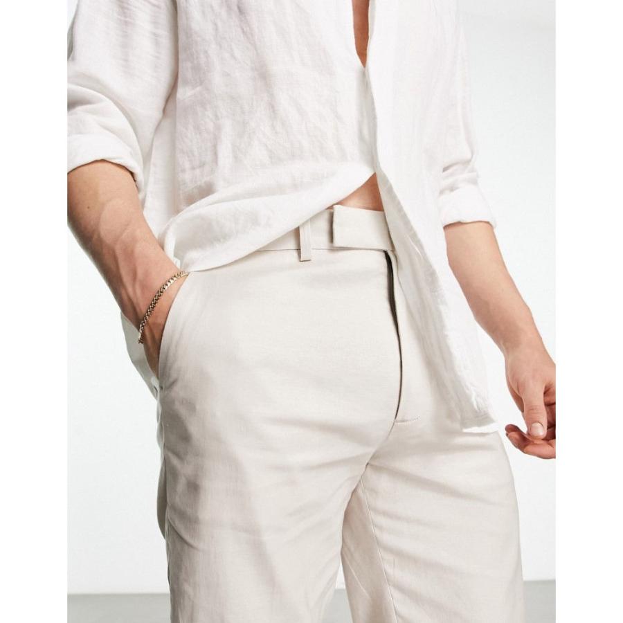 エイソス (ASOS DESIGN) メンズ スキニー・スリム ボトムス・パンツ Smart Slim Linen Mix Trousers In Stone (ベージュ)｜nul-select｜04