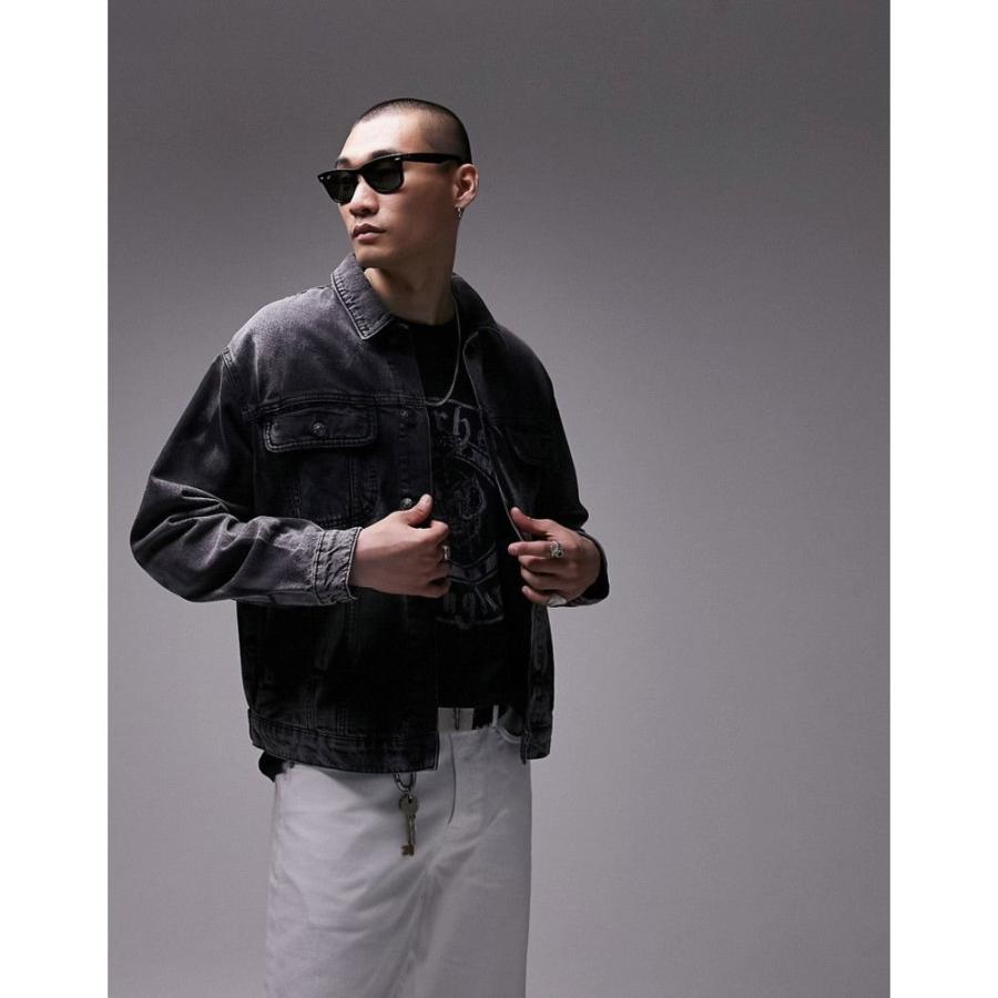 トップマン (Topman) メンズ ジャケット アウター Oversized Denim Jacket With All Over Heavy Wash In Black (ブラック)｜nul-select｜02