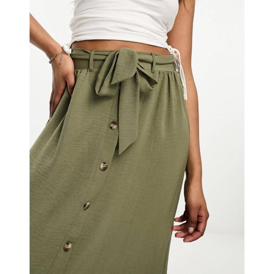 エイソス (ASOS DESIGN) レディース ひざ丈スカート スカート Button Through Midi Skirt With Tie Waist In Khaki (カーキ)｜nul-select｜02