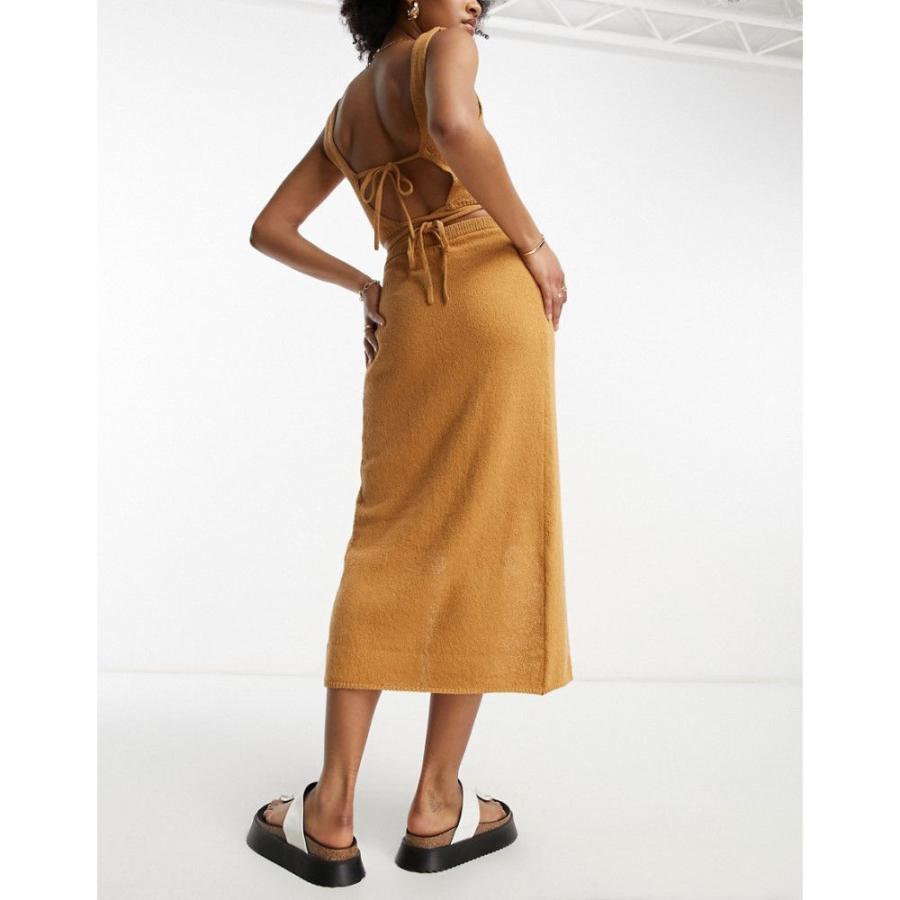 エイソス (ASOS Tall) レディース ひざ丈スカート スカート Tall Knitted Midi Skirt With Wrap Detail In Textured Yarn In Camel Co-Ord (キャメル)｜nul-select｜04