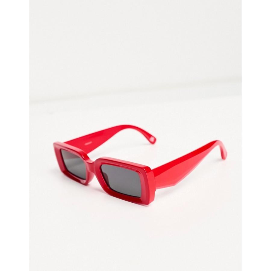 エイソス (ASOS DESIGN) メンズ メガネ・サングラス Oversized Rectangle Sunglasses With Bevelled Frame And Smoke Lens In Red (レッド)｜nul-select｜03