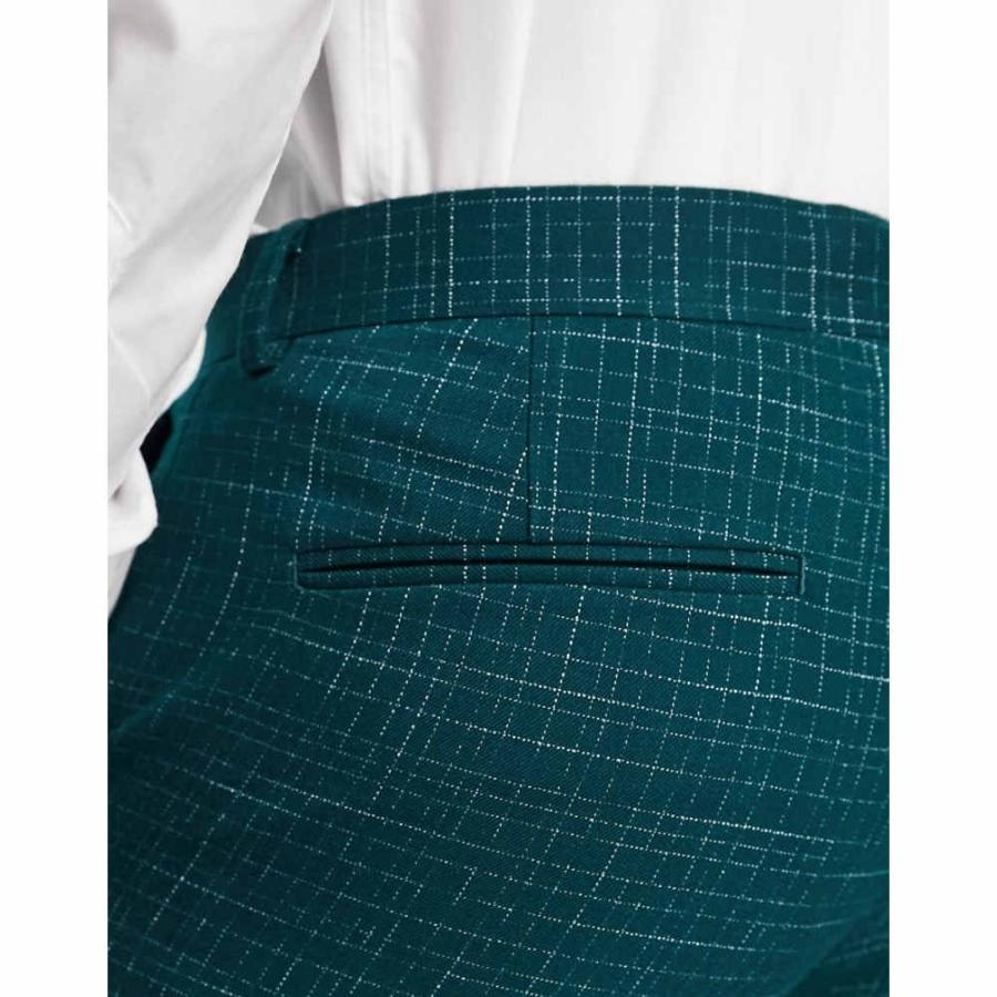 エイソス (ASOS DESIGN) メンズ スラックス ボトムス・パンツ Skinny Suit Trousers In Crosshatch In Green (フォレスト)｜nul-select｜02
