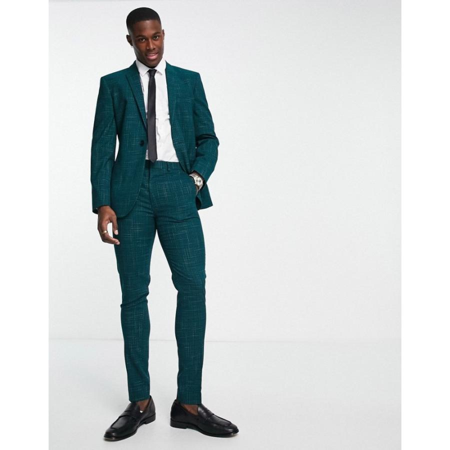 エイソス (ASOS DESIGN) メンズ スラックス ボトムス・パンツ Skinny Suit Trousers In Crosshatch In Green (フォレスト)｜nul-select｜03