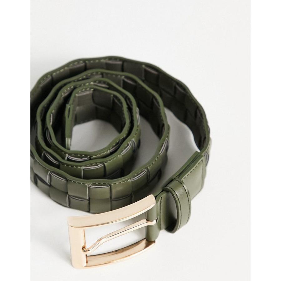 エイソス (ASOS DESIGN) メンズ ベルト Faux Leather Belt With Chunky Weave In Khaki (カーキ)｜nul-select｜02